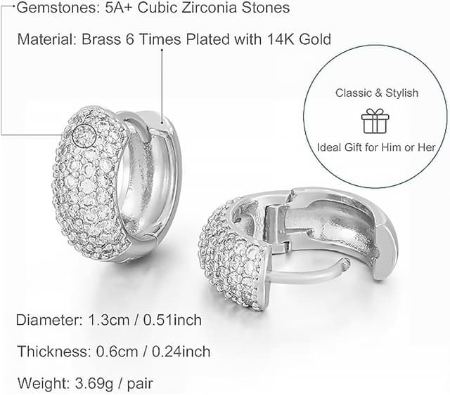 Thumbnail 2 de HANLI Orecchini uomo a cerchio (huggie) in argento 925 / oro placcato 14K con zirconi cubici anallergici