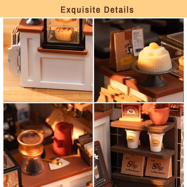 Detalle de ROBOTIME Maison de Poupées en Bois NO.17 “Café” – kit miniature DIY 3D avec lumières LED