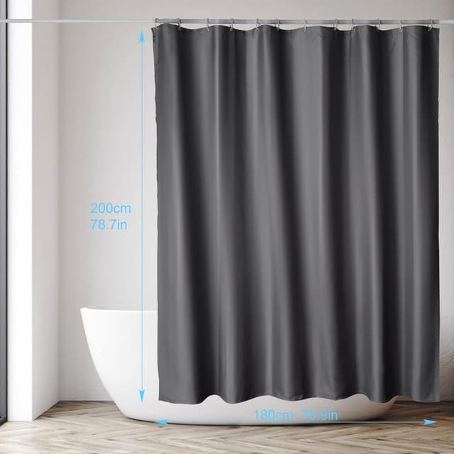 Detalle de DUFU Rideau de douche séchage rapide 180 x 200 cm gris foncé (polyester imperméable, semi-transparent) avec 12 crochets