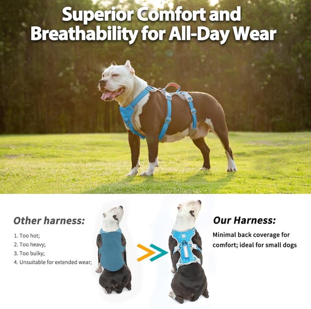 Detalle 2 de Huntboo Escape Proof Dog Harness (Medium) – Anti-Pull Reflective Dog Harness with Handle, Breathable & Adjustable (Blue, S)