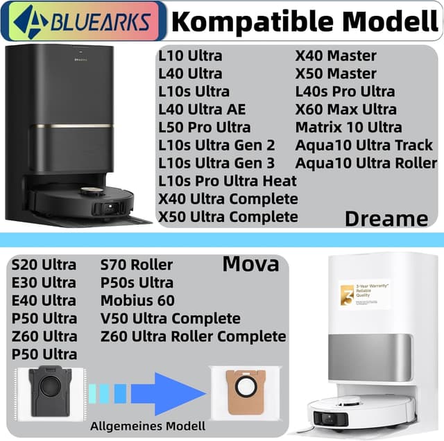 Detalle de Bluearks 14 Staubbeutel für Dreame L10s Ultra Gen 2/Gen 3 & weitere Modelle – 3,2 Liter mit Aktivkohleschicht