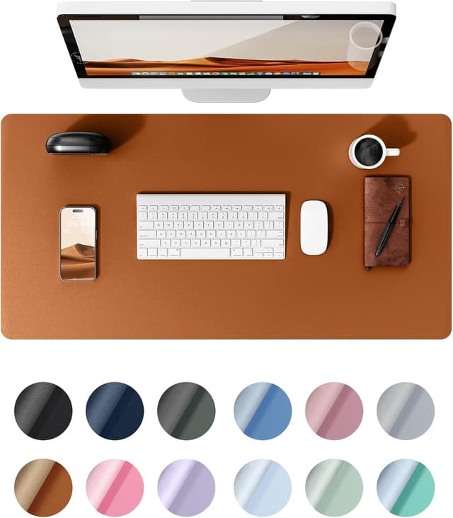Detalle de YSAGi Schreibtischunterlage 80x40 cm aus PU-Leder – Premium Leder Mauspad XXL für Büro & Homeoffice (Braun)