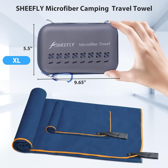 Detalle 2 de SHEEFLY Microfibre Travel Quick Dry Towel (XL 182cm x 81cm + 30cm x 60cm) – Navy Blue