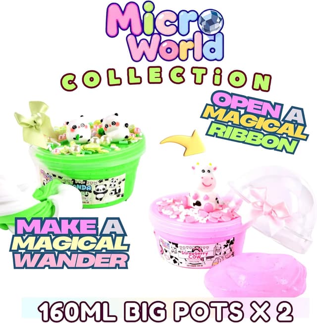 Detalle 2 de ToysButty 2er Set Fluffy Slime „Water Slime“ mit Erdbeerkuh-Thema – duftender, nicht klebriger Schleim für Kinder