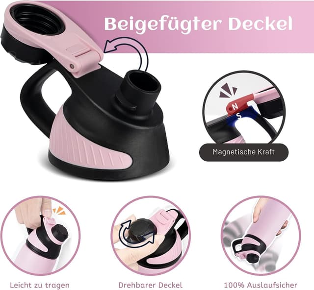 Detalle 2 de Fjbottle Edelstahl Sport-Trinkflasche mit magnetischem Deckel, auslaufsicher, BPA-frei (1.000 ml, 800 ml, 600 ml, 400 ml)