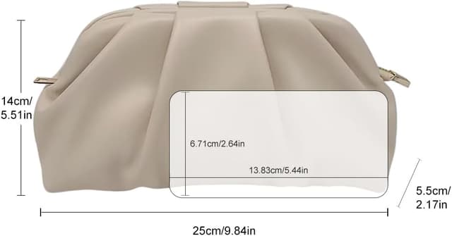 Detalle 2 de Pahajim ruched soft PU leather clutch bag with detachable chain crossbody strap