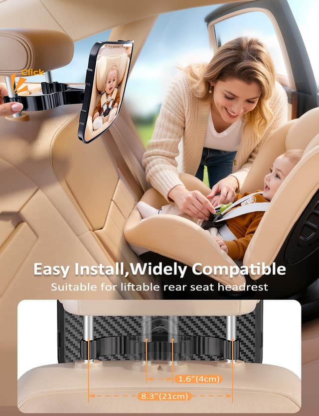Thumbnail 6 de Mirrorsafe Rear-Facing Car Seat Mirror (Anti-Shake, 360° Adjustable) with Headrest Hook Clip