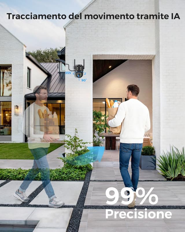 Thumbnail 6 de Reobiux 2K Telecamera Wi‑Fi esterna con doppia lente, 360° PTZ e visione notturna a colori (IP66)