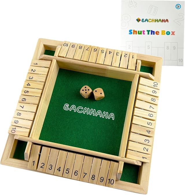 Detalle de Shut the Box Holz-Klappbrettspiel für 4 Spieler (EACHHAHA) – Würfel- und Logikspiel für unterwegs