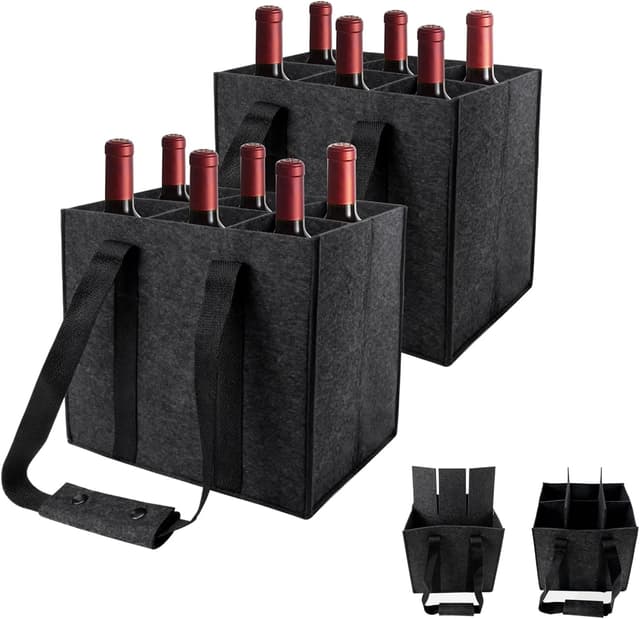 Detalle de Flaschentasche für 6 Flaschen (2 Stück) aus Filz mit Griff – faltbar und mit wechselbarer Trennwand