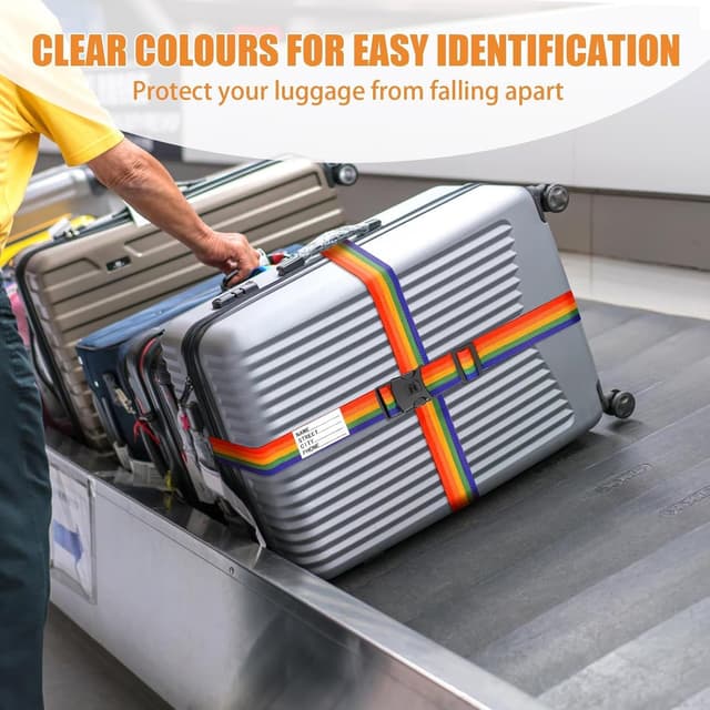 Detalle de BILIONE Lockable Adjustable Luggage Straps (2-Sky Blue) with Bag Connector, 4-Pack