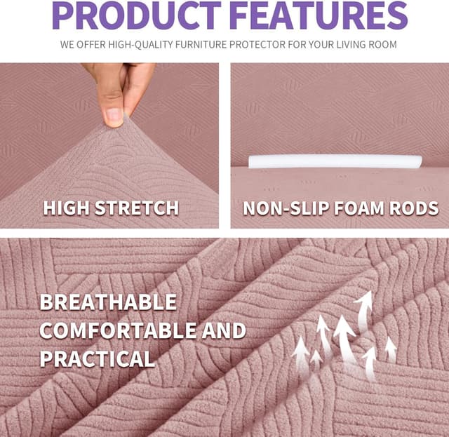 Detalle de Ystyle Copridivano 2 posti con braccioli antigraffio e lavabile, rosa/grigio