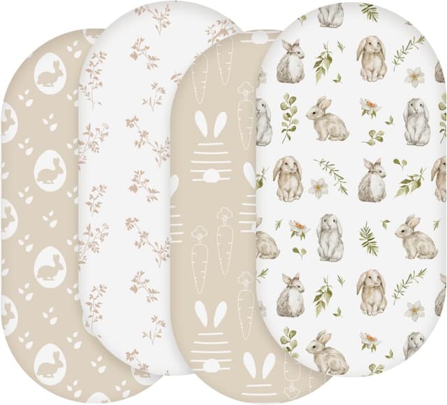 Detalle de Moses Basket Sheets 82 x 41cm – 4 Pack Fitted Bassinet, Oeko-tex100, Rabbit Style