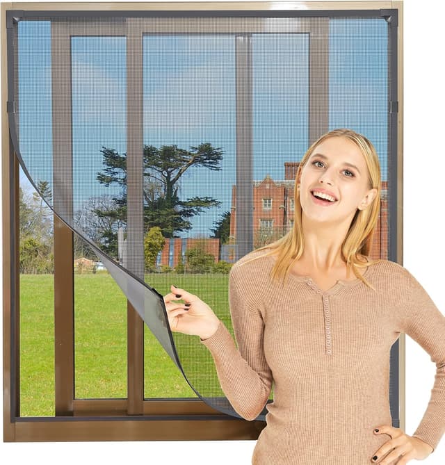 Detalle de NeatiEase Adjustable DIY Magnetic Fly Screen for Windows (Grey Frame, Black Net) up to 100 x 130 cm