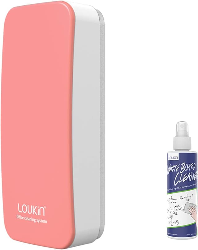 Detalle de Loukin Magnetic Dry Erase Eraser with Built-in Cleaner (Pink) for Whiteboards, Glass Boards & Note Boards
