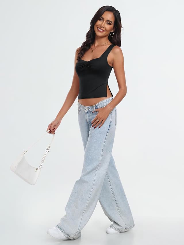 Detalle de Trendy Queen Double Lined Crop Tank Top for Women with Backless Y2K Style