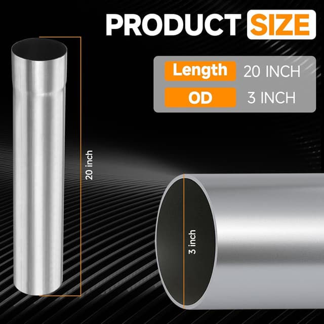 Detalle 2 de A-KARCK 3" Straight Stainless Steel Mandrel Exhaust Tube (20" Long)
