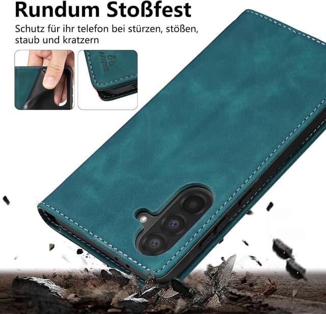 Detalle de AFARER Klapp-Brieftasche für Samsung Galaxy A56 (blau) mit Kartenfächern und Ständerfunktion