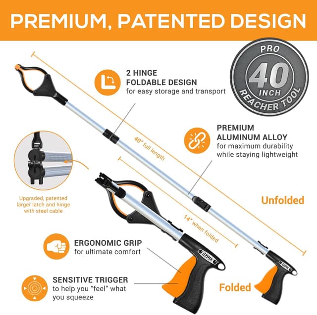 Detalle de EZPIK Pro 40" Foldable Grabber Reacher Tool for Seniors with Claw Gripper & Magnet