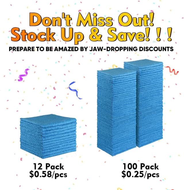 Detalle de HOMEXCEL Blue Microfiber Cleaning Cloths 100 Pack (11.5 x 11.5 in) — Lint-Free Reusable Rags