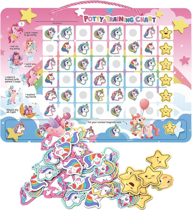 Detalle de Magnetic Potty Training Reward Chart with 60 Reusable Stickers (Unicorn) for Toddlers