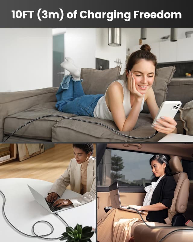 Detalle 2 de USB C to USB C Cable 60W 10FT 3-Pack