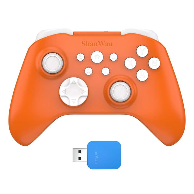 Detalle de ShanWan Wireless Controller (2.4G/Bluetooth) für Windows, PC, Android, iPhone, Switch & Steam – mit Hall-Effect Trigger, Turbo & Rumble (Orange)