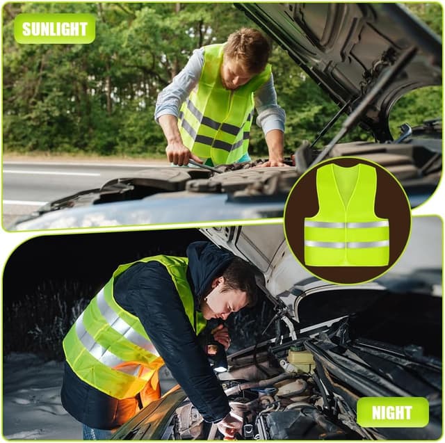 Thumbnail 6 de AYBUY Warnwesten Auto grün – Sicherheitsweste mit 360° Reflektionsstreifen für Erwachsene & Kinder