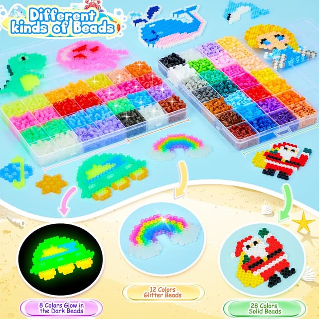 Detalle de Zhongko Bügelperlen-Set mit 48 Farben (5 mm), Leuchteffekt im Dunkeln & Glitzer, 67 Muster