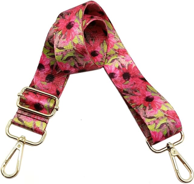 Detalle de Verstellbarer Schultergurt Tasche Rote Blume mit Karabiner Gold – Taschengurt zum Wechseln, 80–130 cm, 3,8 cm breit