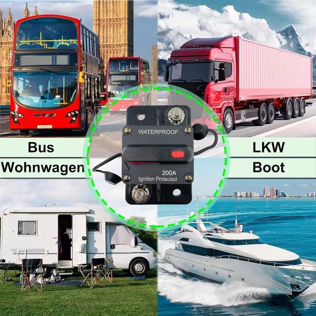 Detalle de SPTSSWET 12V–48V car audio waterproof circuit breaker 200A – manual reset inline fuse protection switch