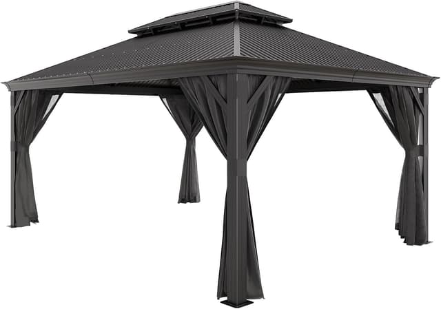 Thumbnail 6 de JUMMICO Pavillon 3,65 x 4,85 m hardtop double toit imperméable avec stores et moustiquaires, gris