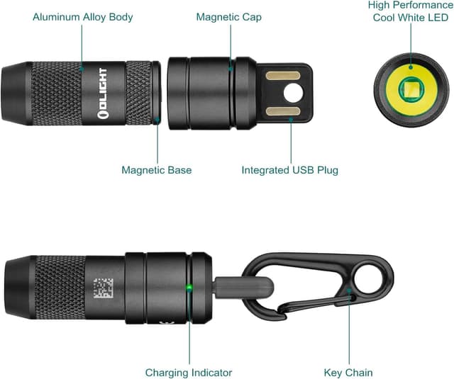 Detalle de Olight iMini 2 keychain torch (50 lumens) – rechargeable mini EDC with magnetic base