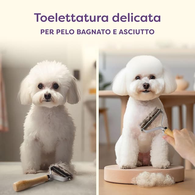Detalle de Knupis Spazzola per cani a pelo lungo e pelo corto in bambù FSC con acciaio inox, 9+17 pettine
