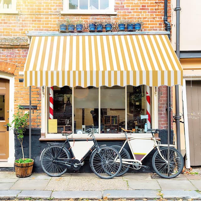 Detalle de Eulenke Klemmmarkise Balkonmarkise 400 cm mit Handkurbel – ohne Bohren, UV-beständig, wasserdicht (Gelb/Weiß)