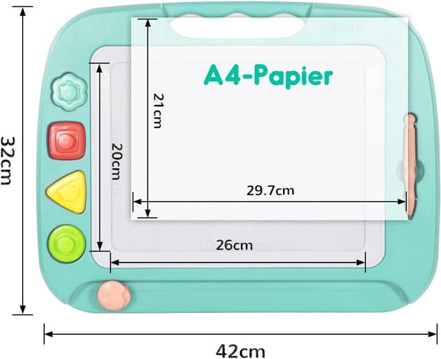 Detalle 2 de SGILE große magnetische Maltafel „Zaubertafel“ für Kinder ab 2 Jahren, 42 × 32 cm (grün), inkl. Stift & 4 Stempeln