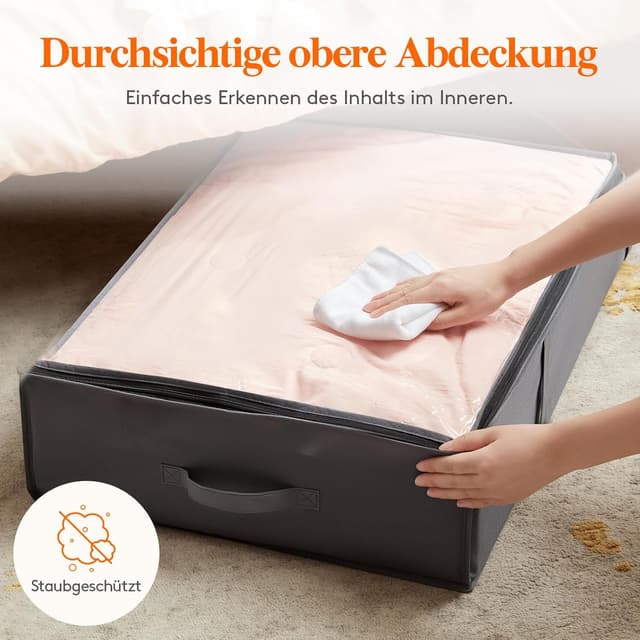 Detalle de Lifewit Unterbett-Aufbewahrungsbox 40 L (2er-Set), faltbar mit Deckel – grau