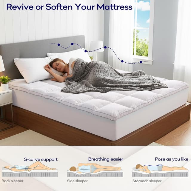 Detalle de OLANLY Dual-Layer 4 Inch Queen Memory Foam Mattress Topper with Cooling Pillow Top & Gel Foam
