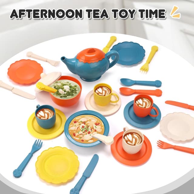 Detalle 2 de RUIDYA Afternoon Tea Party Playset (29-piece kids kitchen accessory set) for ages 3+