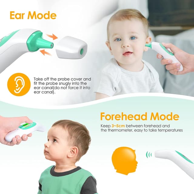 Detalle de KKmier Non Contact Digital Forehead & Ear Thermometer (CE certificated) with 3-colour fever alarm