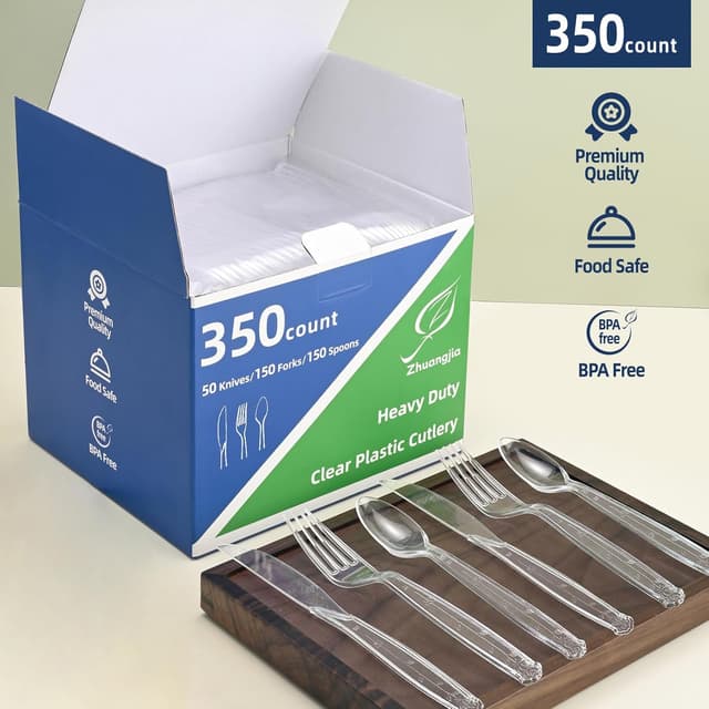 Detalle 2 de 350-Count Clear Extra Heavy-Duty Plastic Forks (BPA-Free), Disposable Party & Everyday Forks