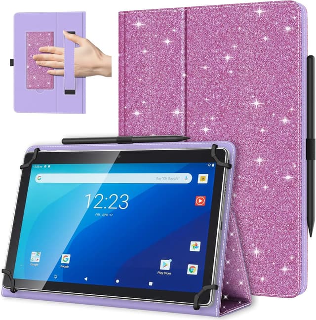 Detalle de TiMOVO Universal Hülle für 10,1 Zoll Android-Tablets mit Stiftschlaufe (9,6–11" Touchscreens, Glitzer Violett)