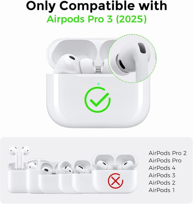 Detalle de AhaStyle Hülle für AirPods Pro 3 (2025) inkl. Reinigungsstift – Silikon-Case mit Karabiner und Handschlaufe