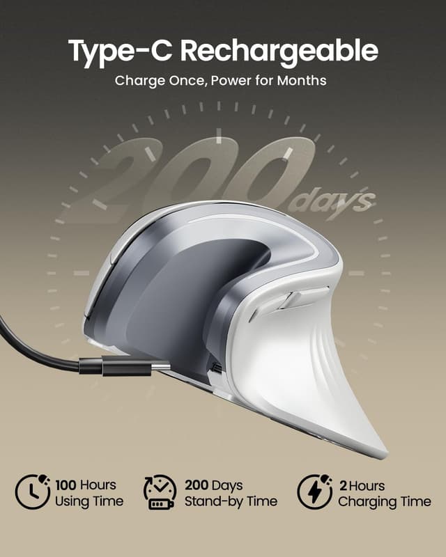 Detalle de ProtoArc EM11 NL ergonomische vertikale Maus – kabellos, mit Bluetooth/USB und für bis zu 3 Geräte