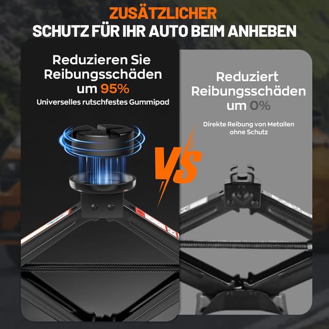 Detalle 2 de IMAYCC Wagenheber 2T (bis 2.000 kg) – universeller Scherenwagenheber mit Gummiauflage & Radkreuzschlüssel