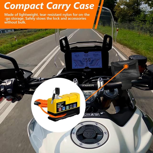 Detalle de Bloccadisco moto con allarme 110 dB – Lucchetto antifurto impermeabile con cavo da 1,5 m e borsa