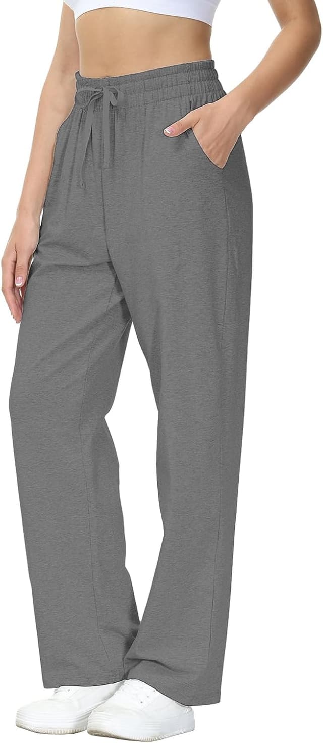 Detalle de HMIYA Damen Jogginghose aus Baumwolle mit Taschen – Lang, gerades Bein