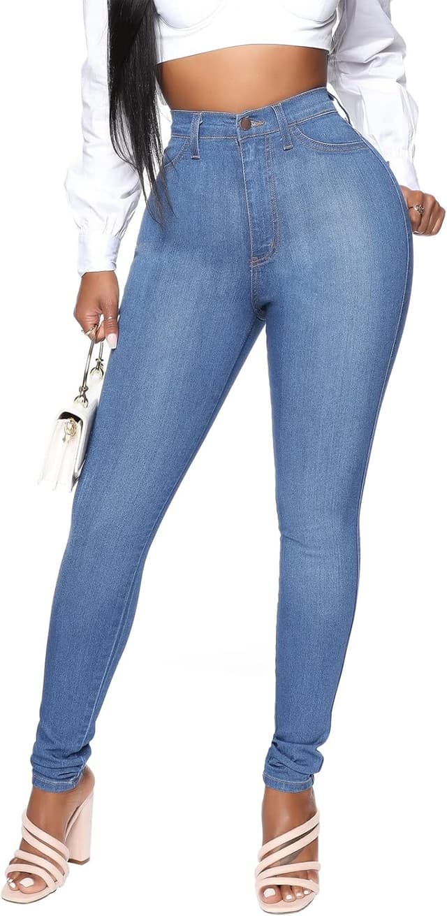 Detalle de KUNMI Womens Classic High Waisted Skinny Stretch Jeans with Butt Lifting Fit