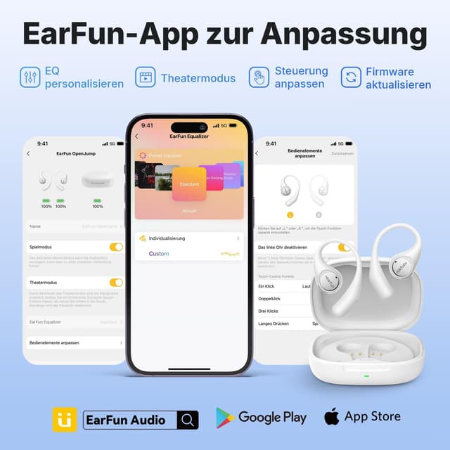 Detalle 2 de EarFun OpenJump Bluetooth Open-Ear Kopfhörer mit LDAC, Hi-Res Audio, Theatermodus & 42 Std. Akku (IPX7)