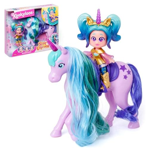 Detalle de KOOKYLOOS Star Unicorn unicornio con pelo real y muñeca Aurora